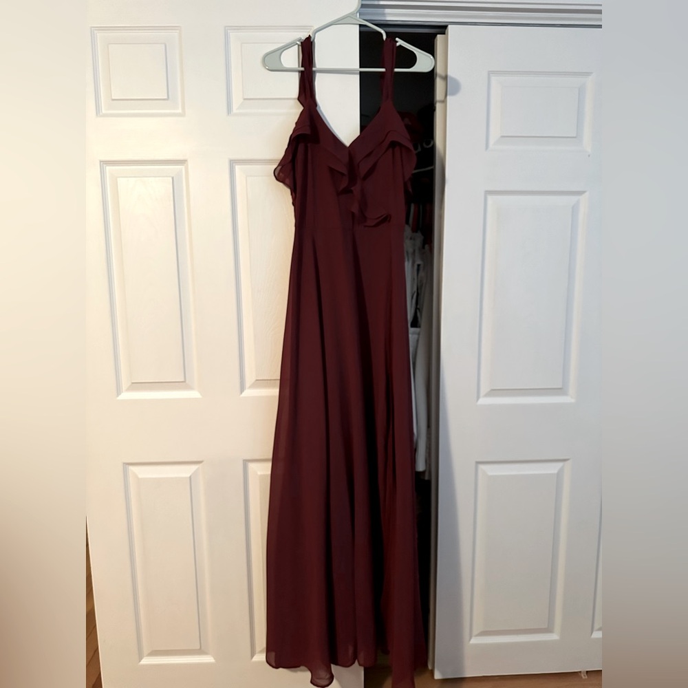 Women’s burgundy dress from Lulu’s.